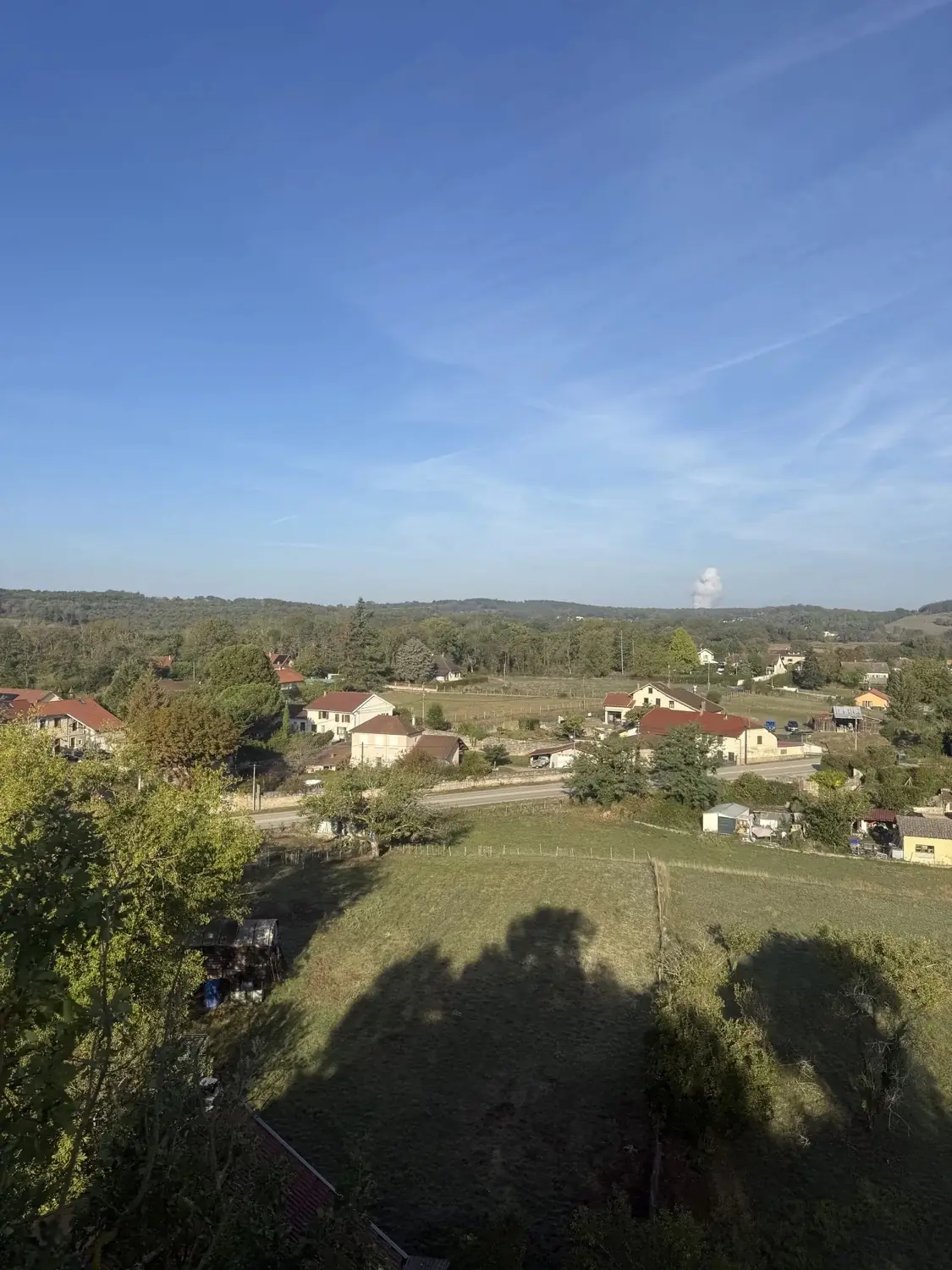 Vue depuis la cime d'un arbre sur le village de Vénérieu
